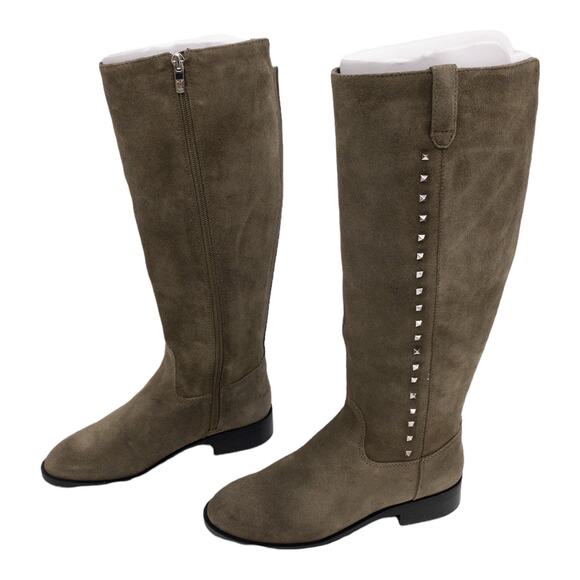 Marc Fisher Sage Green Secrit Suede Tall  Studded Wide Calf Low Heel Boots 5 - Picture 3 of 9